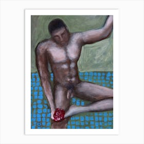 Naked Bather - male nude homoerotic gay art hand painted Anton Maliar man vertical full frontal nude Art Print