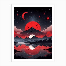 Red Moon And Stars Art Print
