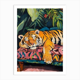 Oil Painting Tiger Sleeping 2 Art Print