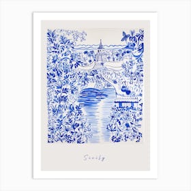 Sicily Italy Blue Drawing Poster Art Print