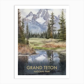 Grand Teton National Park Watercolour Vintage Travel Poster 7 Art Print