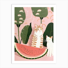 Cats And Watermelon 3 Art Print