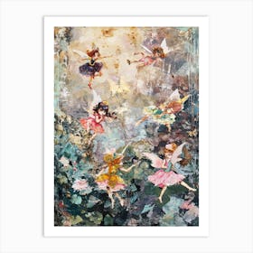 Brushstrokes Fairies In A Garden 1 Art Print