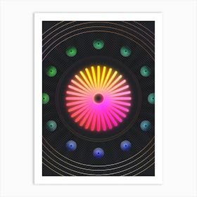 Neon Geometric Glyph in Pink and Yellow Circle Array on Black n.0356 Art Print