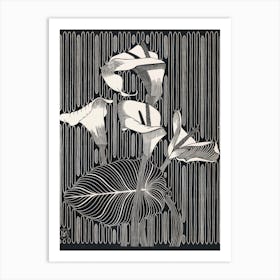 Black and White Floral Line Drawing Wall Art Print Art Print