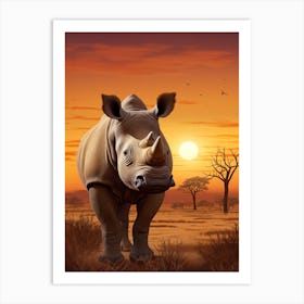 Rhinoceros Sunset Painting 2 Art Print