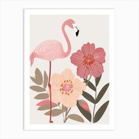 Jamess Flamingo And Hibiscus Minimalist Illustration 3 Art Print