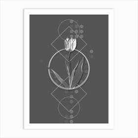 Vintage Tulip Botanical with Line Motif and Dot Pattern in Ghost Gray n.0197 Art Print