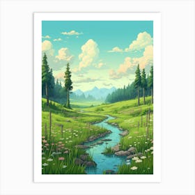 Meadow Landscape Pixel Art 2 Art Print