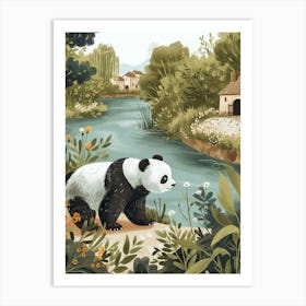 Giant Panda Standing On A Riverbank Storybook Illustration 1 Art Print