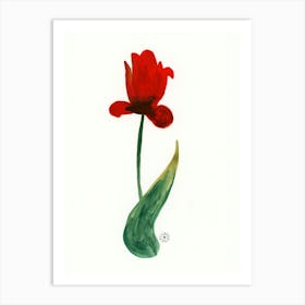 Minimal Tulip Red Green - illustration floral flower Art Print