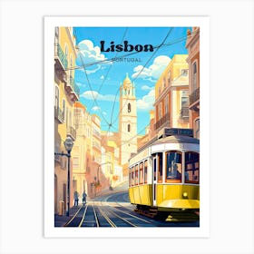 Lisbon Portugal Tram Ride Travel Illustration Art Print