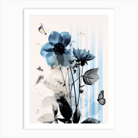 Blue Flowers And Butterflies Art Print