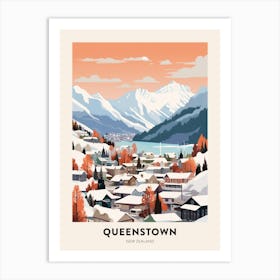Vintage Winter Travel Poster Queenstown New Zealand 2 Art Print