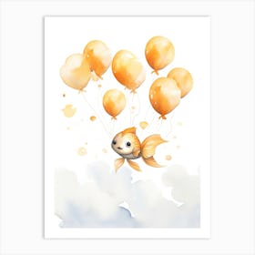 Fish Flying With Autumn Fall Pumpkins And Balloons Watercolour Nursery 3 Art Print