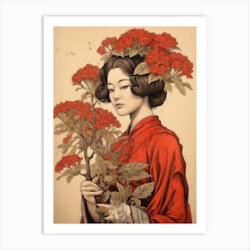 Hanakotoba Crape Myrtle Vintage Japanese Botanical And Geisha Art Print