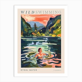 Wild Swimming At Rydal Water Cumbria 4 Poster Art Print