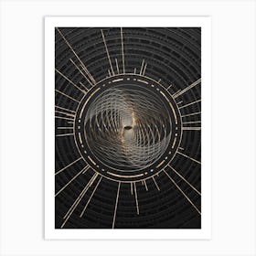 Geometric Glyph in Gold with Radial Array Lines on Dark Gray n.0006 Art Print