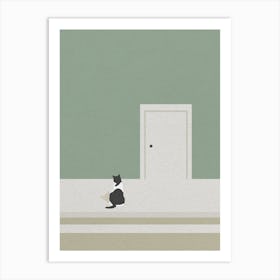 Minimal art Cat In Front Of The Door Art Print