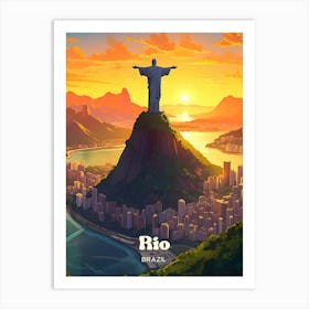 Rio Brazil Christ The Redeemer Modern Travel Art Art Print