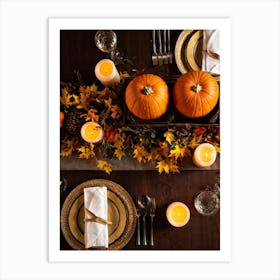 Autumnal Thanksgiving Table Setting Centering An Organic Pumpkin Surrounded By A Bounty Of Golden (1) Art Print