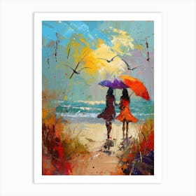 Two Girls With Umbrellas Art Print