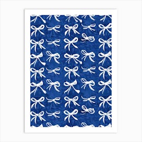 White And Blue Bows 8 Pattern Art Print