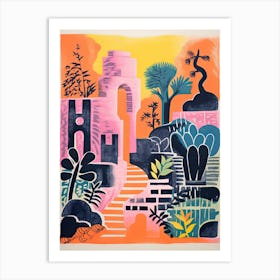 Shalimar Bagh Gardens Abstract Riso Style 2 Art Print