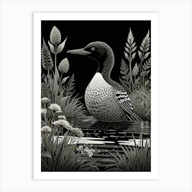 Bird Linocut Common Loon Art 1 6 Art Print