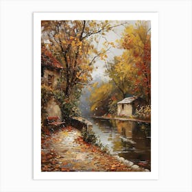 Autumn Riverside Walk | Beautiful Landscape Scenery Painting | Contemporary Fall Art Print for Feature Wall | Vibrant Beautiful Wall Decor in HD Art Print