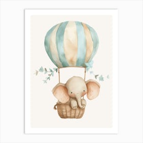 Baby Elephant In Hot Air Balloon Kids and Nursery Art Print