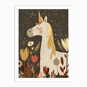 Unicorn In The Meadow Mocha Pastel 1 Art Print