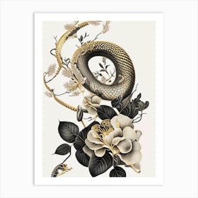 Crested Snake Gold And Black Art Print