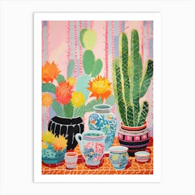 Cactus Painting Maximalist Still Life Bishops Cap Cactus 4 Art Print