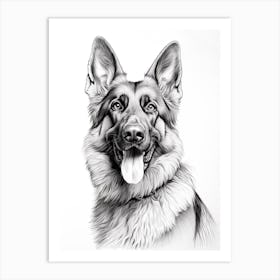 German Shepherd Dog, Line Drawing 2 Art Print