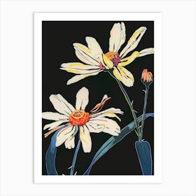 Neon Flowers On Black Daisy 4 Art Print