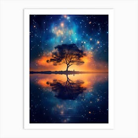 Lone Tree In The Night Sky Art Print