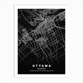 Ottawa Ontario Canada Black Map Art Print