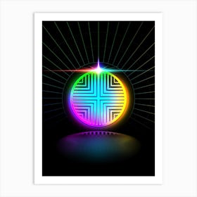 Neon Geometric Glyph in Candy Blue and Pink with Rainbow Sparkle on Black n.0025 Art Print