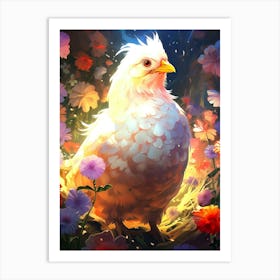 Chicken In Flowers Art Print