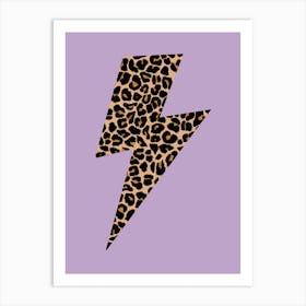 Lightning Bolt in Leopard Print on Purple Art Print