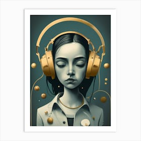 Girl With Headphones 50 Art Print