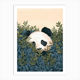 Giant Panda Hiding In Bushes Storybook Illustration 4 Art Print