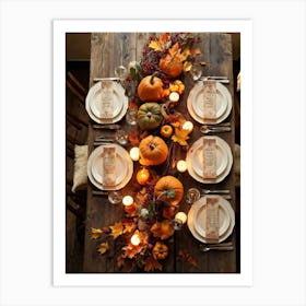 Autumn Harvest Table Decor Arranged Traditionally Rustic Style Featuring An Outlined Cornucopia Br Art Print