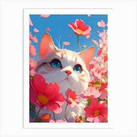 Cat In Flowers 1 Art Print