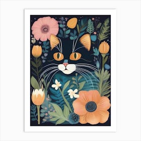 Black Cat In Flowers 9 Art Print