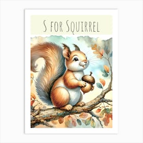 S For Squirrel Nursery Art Print