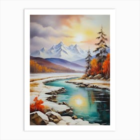 The nature of sunset, river and winter.8 Art Print