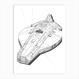 The Millennium Falcon (Star Wars) Fantasy Inspired Line Art 4 Art Print