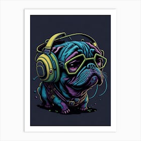 Pug Dog With Headphones Art Print